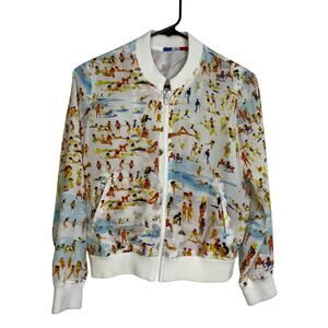 G Kero Paris Silk Bomber Jacket Womens XS La Plage Full Zip Beach